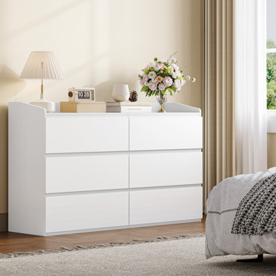 6 Drawer Chest of Drawers, with Baffle, 40 x 138 x 84 cm, White Chest of Drawers Bedroom, Smooth Metal Runners, Storage Cabinet for Bedroom Living Room