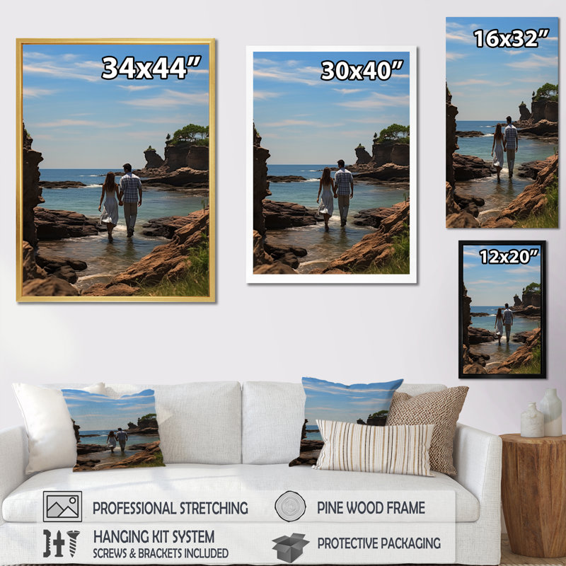 «Beach Photo Seaside Stroll I», reproduction d'art sur toile, H 20 po x l 12 po x P 1 po, Blanc