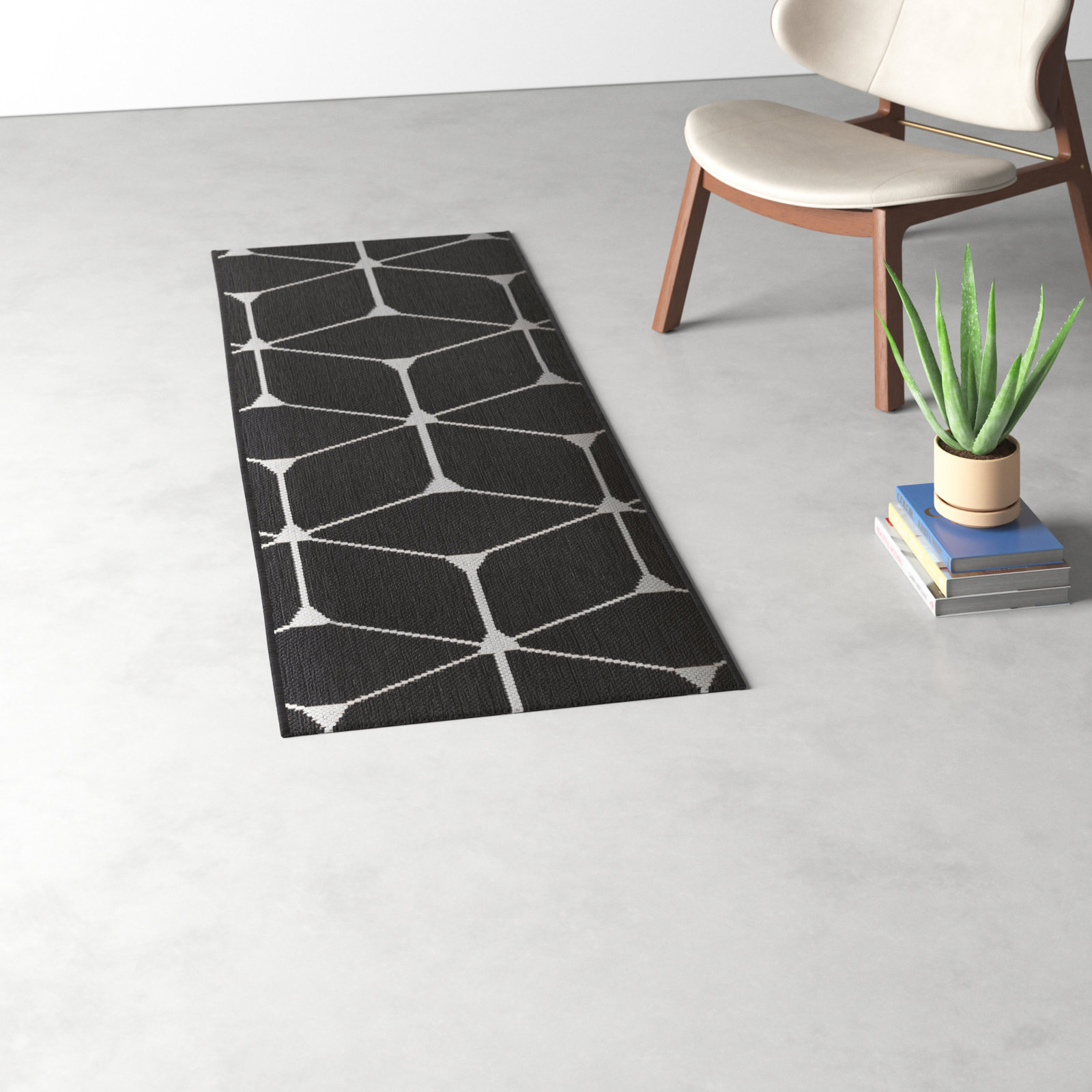 Abbi Black Indoor/Outdoor Rug, Runner 2' x 6'