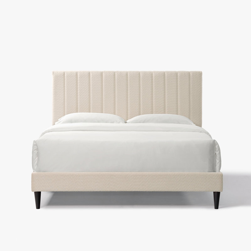 Lit plateforme tapissier capitonné Dove - Grand, Blanc, crème