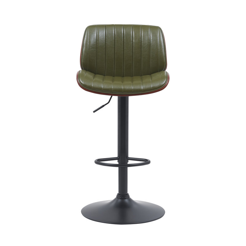 Bragonier Swivel Adjustable Height Faux Leather Mid-Century Bar Stool, Green