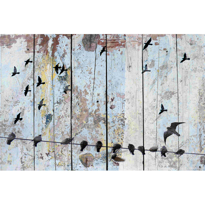 Oiseaux sur bois III, H 32 po x l 48 po