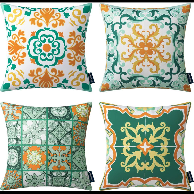 Housse de coussin intérieur / extérieur, Turquoise / Orange