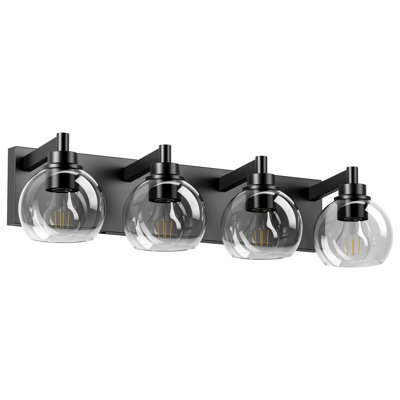4-Light Matte Black Vanity Light, Modern Globe Glass Bathroom Wall Sconce For Mirror