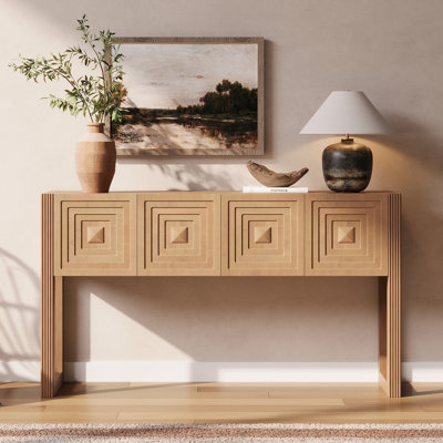 Console géométrique sculptée avec 3 tiroirs à fermeture en douceur