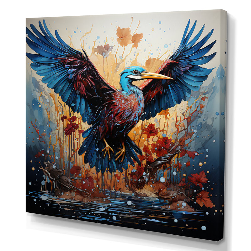 Bjartey Heron Majestic Wings Pointillism - reproduction, H 36 po x l 36 po x P 1,5 po, Toile tendue