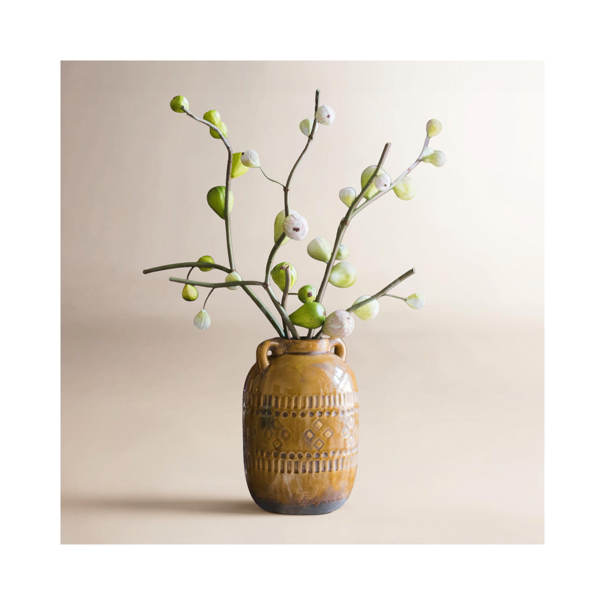 Artificial Fig Stems, Bushes, and Sprays, Five Stems, Green