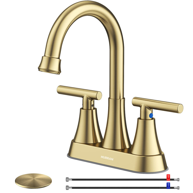 Robinet pour lavabo de salle de bain 3 trous, 4 pouces avec bonde escamotable, Or brossé