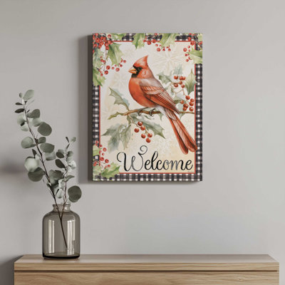 «Christmas Cardinal and Holly Berries» par Nicole DeCamp, reproduction d'art