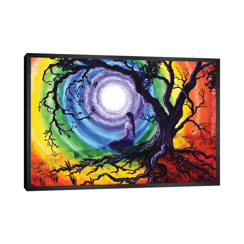 Tree Of Life Meditation by Laura Iverson - Painting on Canvas, 45.72cm H x 66.04cm W x 3.81cm D, Black Floater Framed