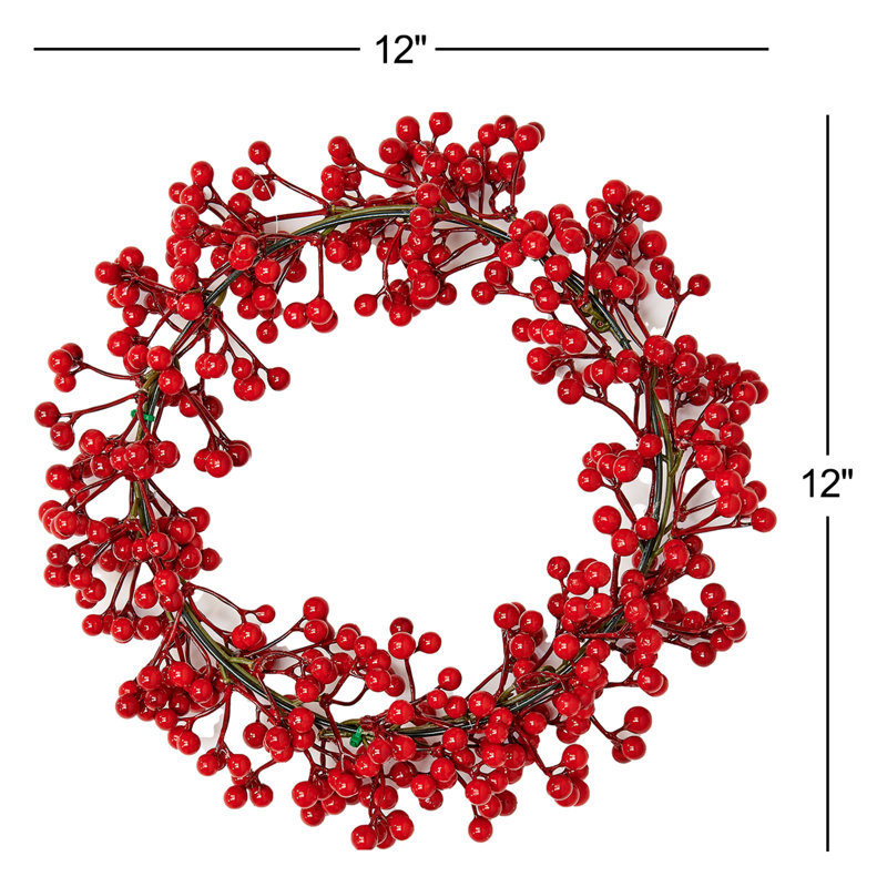 Couronne de baies rouges, H 12 po x l 12 po x P 3 po