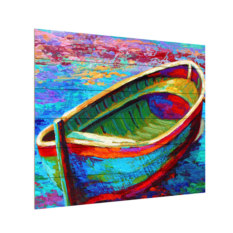" Boat 9 " by Marion Rose, 18" H x 22" W x 0.5" D, Wood Slat
