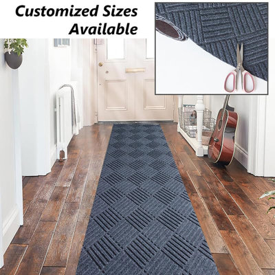 Custom Size Gray Indoor Non-Slip Runner Rug for Kitchen Hallway