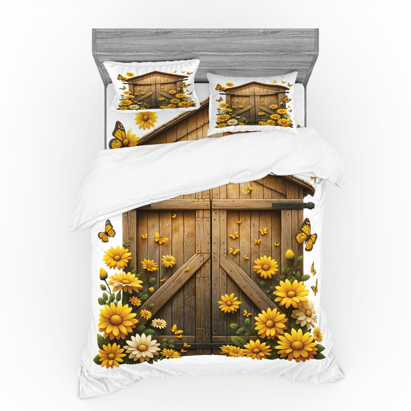 Ensemble de literie rustique Ambesonne et jaune terre et cacao, King Duvet Cover + 3 Additional Pieces