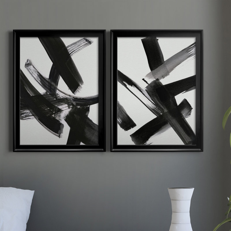 Black Magic I - ensemble de 2 peintures sur toile encadrées, Noir, H 18,5 po x l 49 po x P 1,5 po