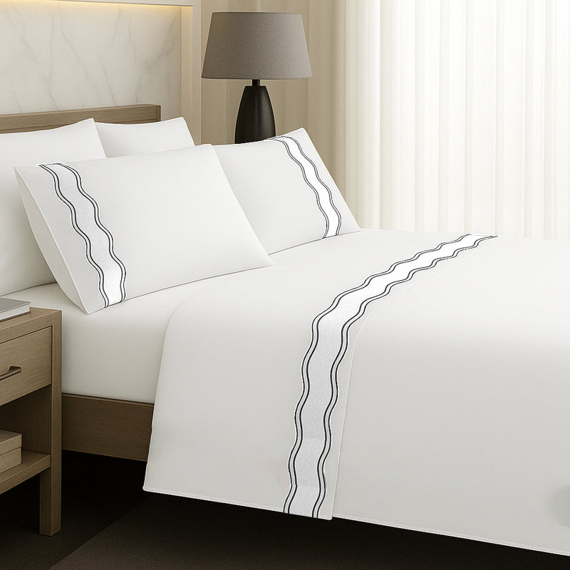 Linen Frame Trim Sheet Set, White, California King Sheet Set