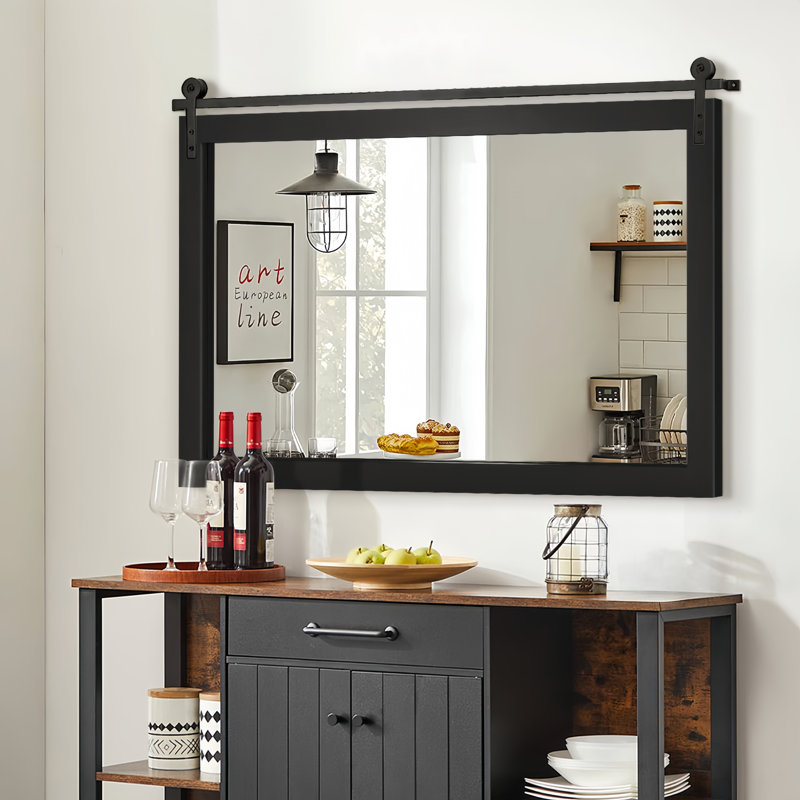  Rectangle Modern Solid Wood Farmhouse Accent Mirror, Black, 26" x 40"