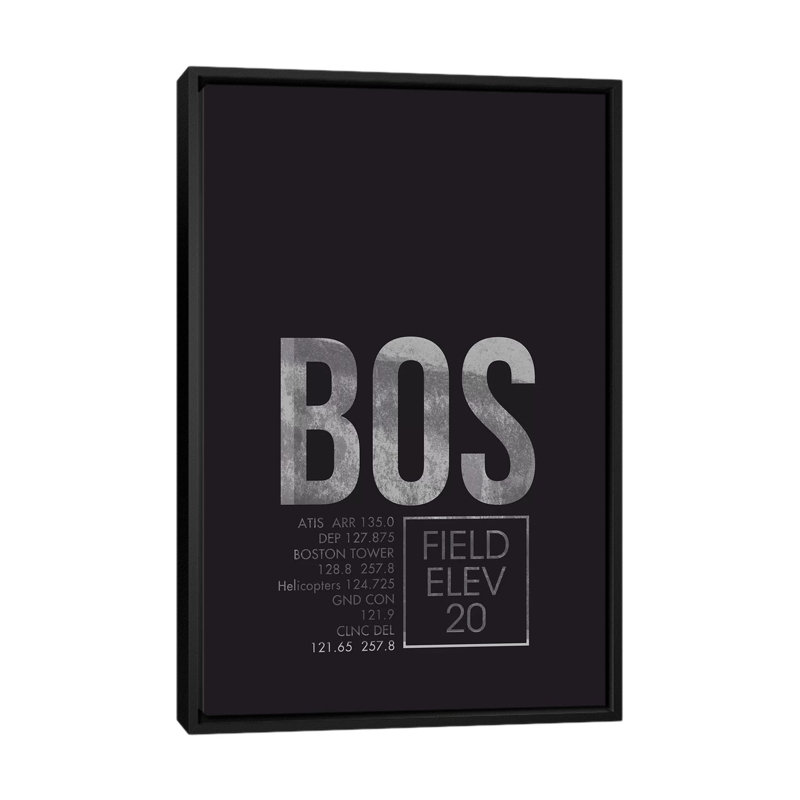 Art textuel sur toile "Boston (Logan)", H 26 po x l 18 po x P 1,5 po, Toile avec cadre noir, Pas de tapis