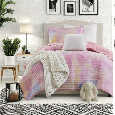Ensemble de literie moderne, courtepointe en microfibre rose TG