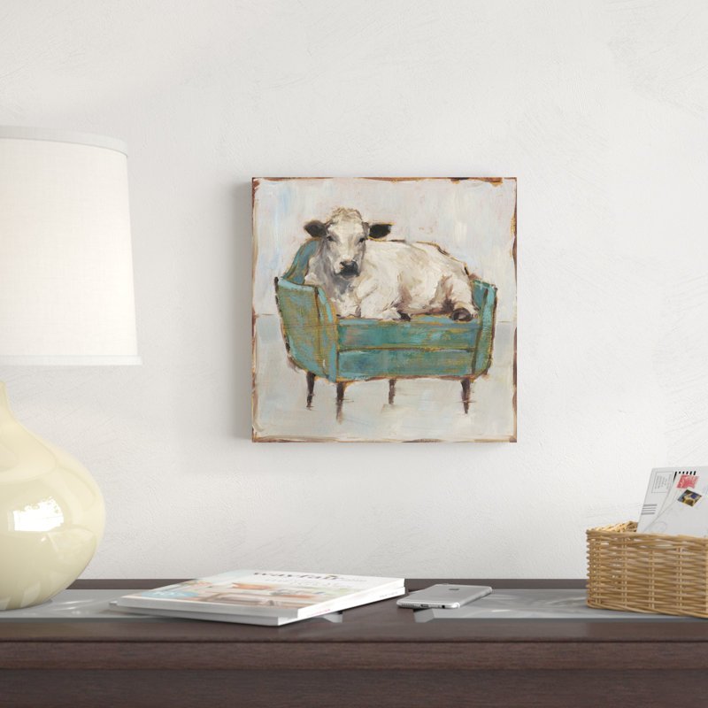 «Moo-ving In I» par Ethan Harper - reproduction d'art sur toile tendue, H 12 po x l 12 po, Blanc