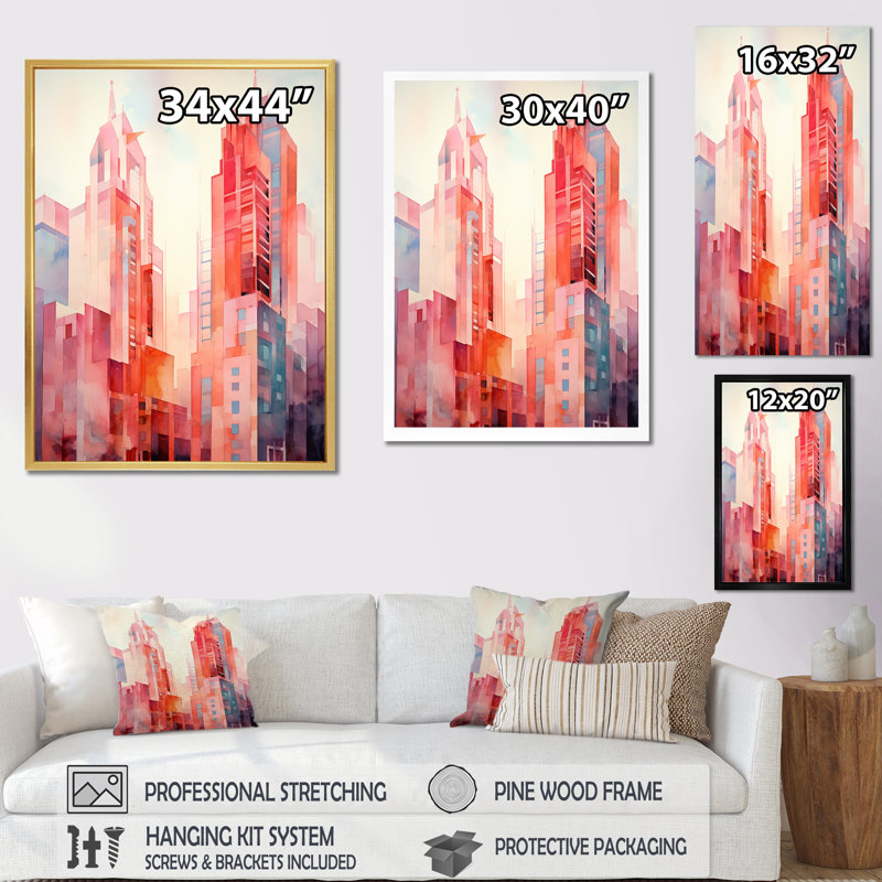 Coral Condos Skycrapers Cityscape I, Toile tendue, H 32 po x l 16 po x P 1 po