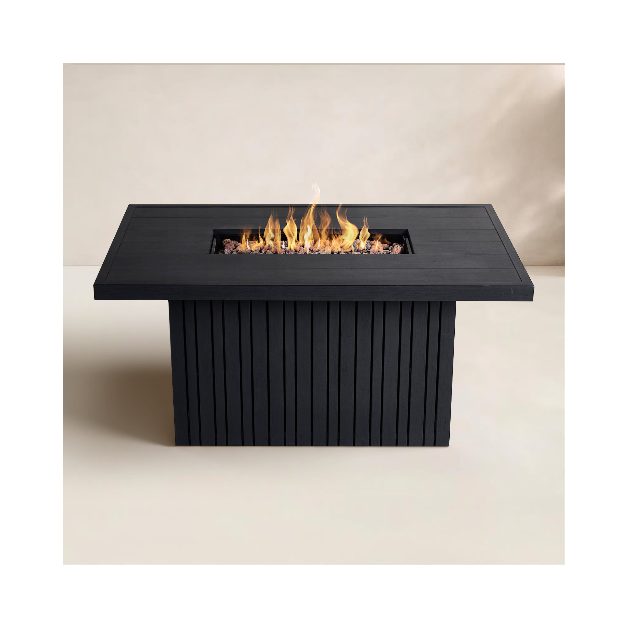 Calvin 52" Rectangle Metal Propane Fire Pit Table With Hidden Tank in Black Coral by Real Flame, Black Coral