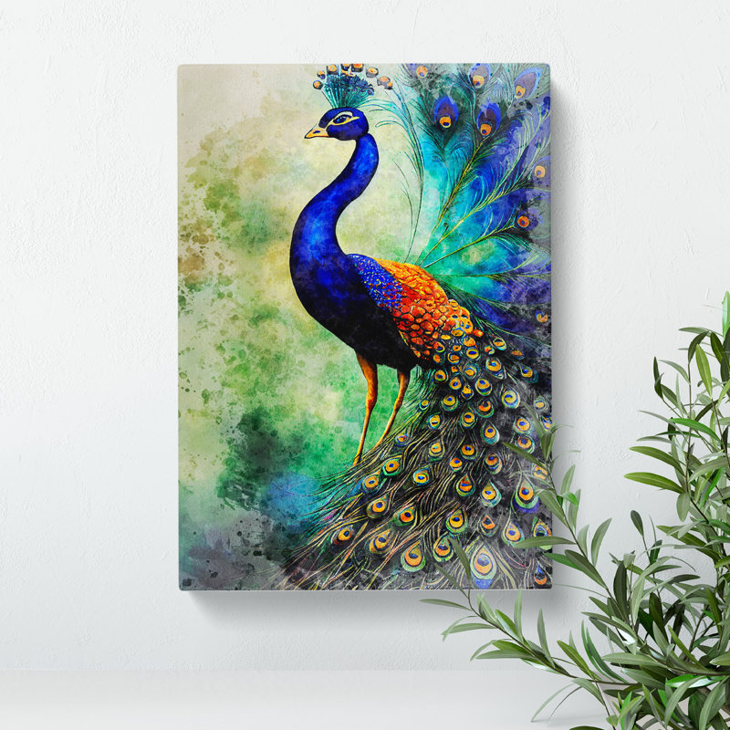 Watercolour Peacock No.2 - Wrapped Canvas Painting, 50cm H x 35cm W x 3cm D