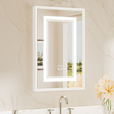 Kassady Recessed & Surface LED Lighted Bathroom Medicine Cabinet, 3-Color, 2 Outlets, Defog Mirror