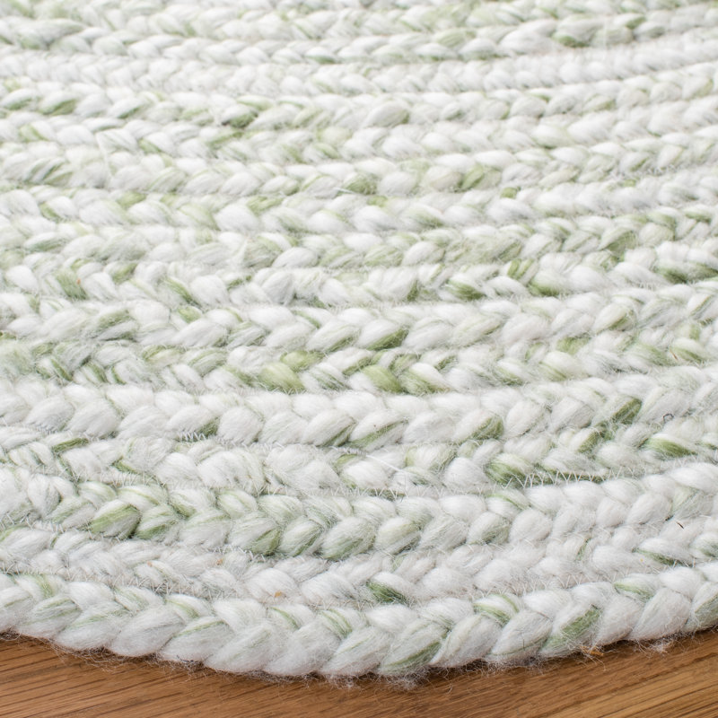 Round Andreyna Handmade Ivory/Green Area Rug, Round 5'