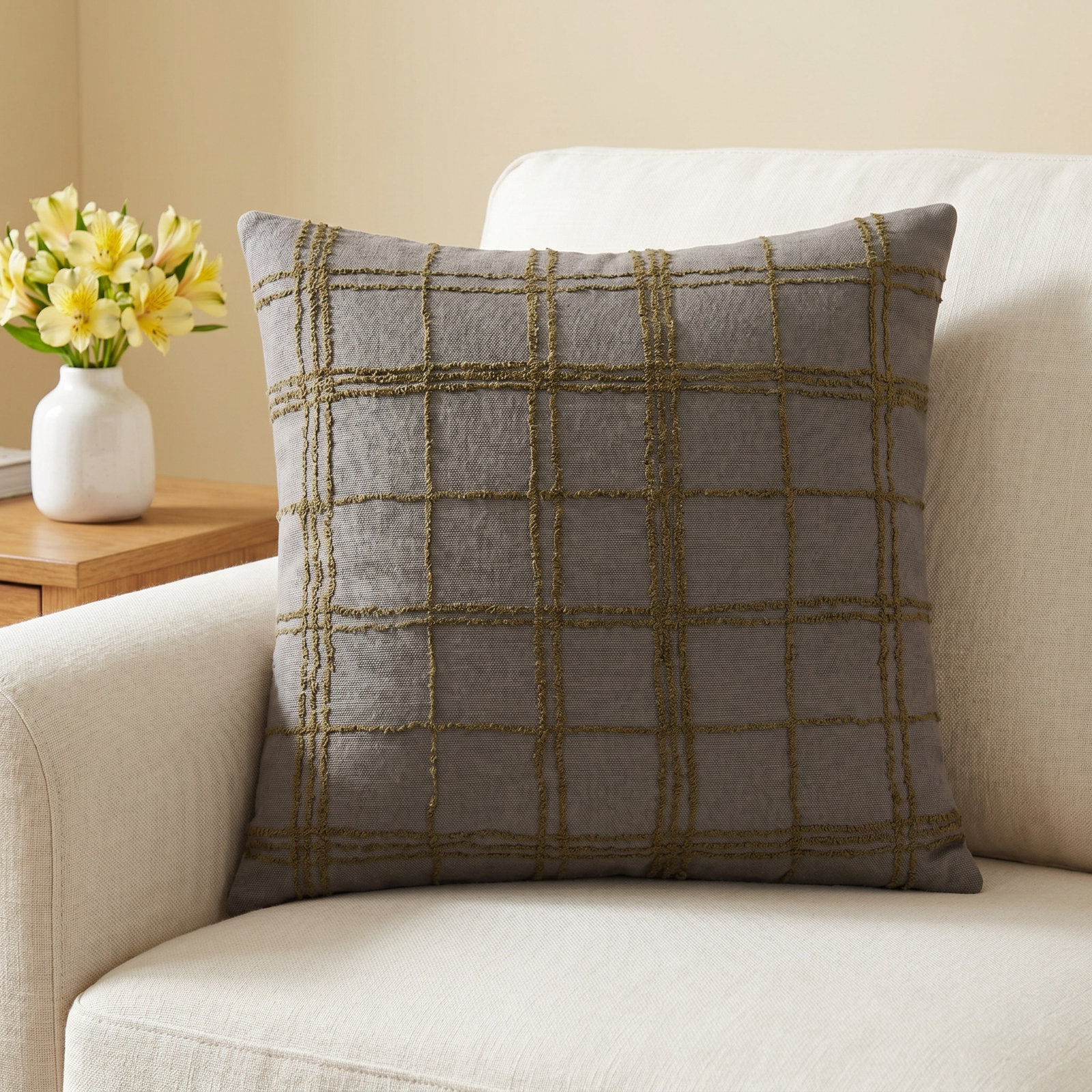 Jean Stoffer x Loloi Edward Charcoal / Olive Pillow, Polyester/Polyfill