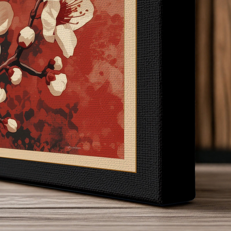 Moonlit Cherry Blossom Japandi - Wrapped Canvas, 18x12 - 45.7 x 30.5 cm, Black Border