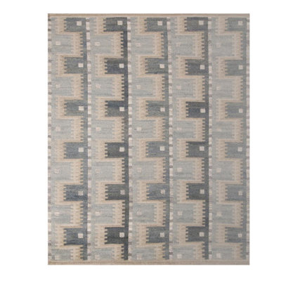 Rug & Kilim's Scandinavian-Inspired Geometric Blue And Beige Wool Pile Rug