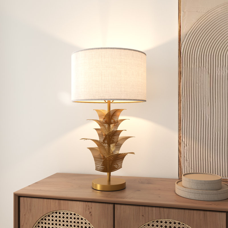 60cm Metal Table Lamp with Linen Shade, Brass