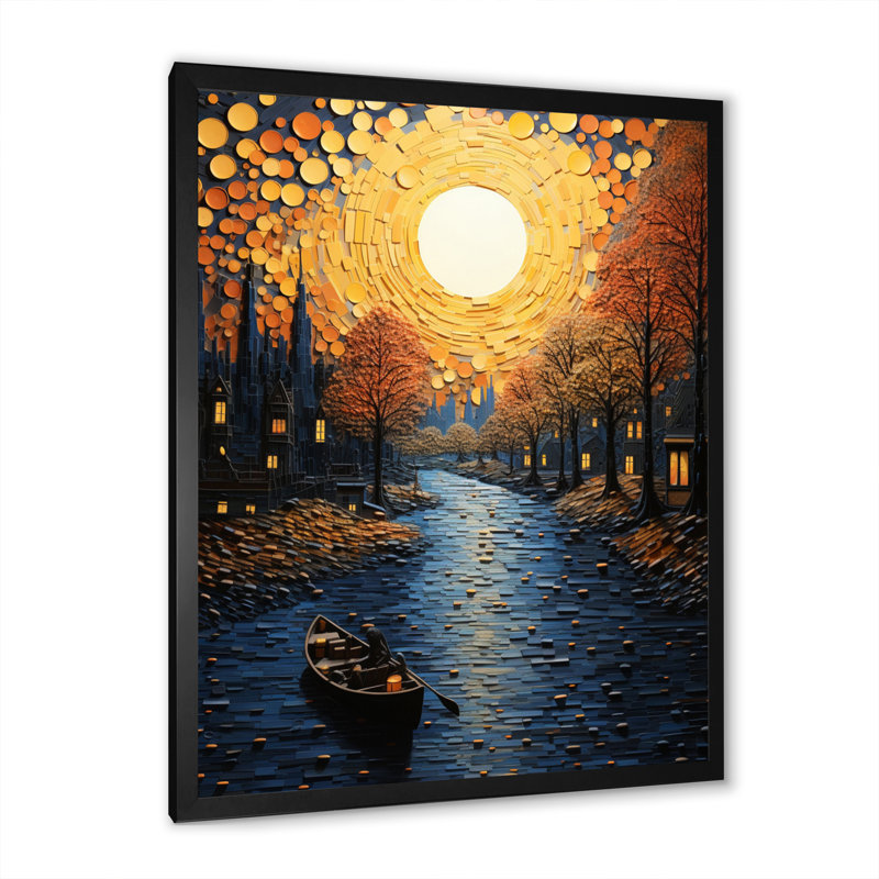 «Yellow Canal Golden Hour Glow I», reproduction sur toile, Cadre photo noir, H 40 po x l 30 po x P 1,5 po