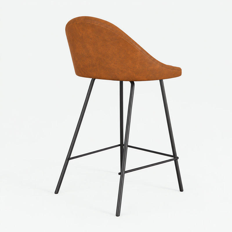 Tabouret de bar et de comptoir Holmes, Tabouret de comptoir (siège d’une hauteur de 23, Cuir végétal brun clair