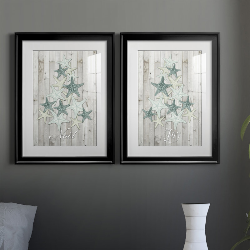 Coastal Christmas III - ensemble de 2 impressions encadrées, H 30,5 po x l 22,5 po x P 1,25 po, Cadre noir
