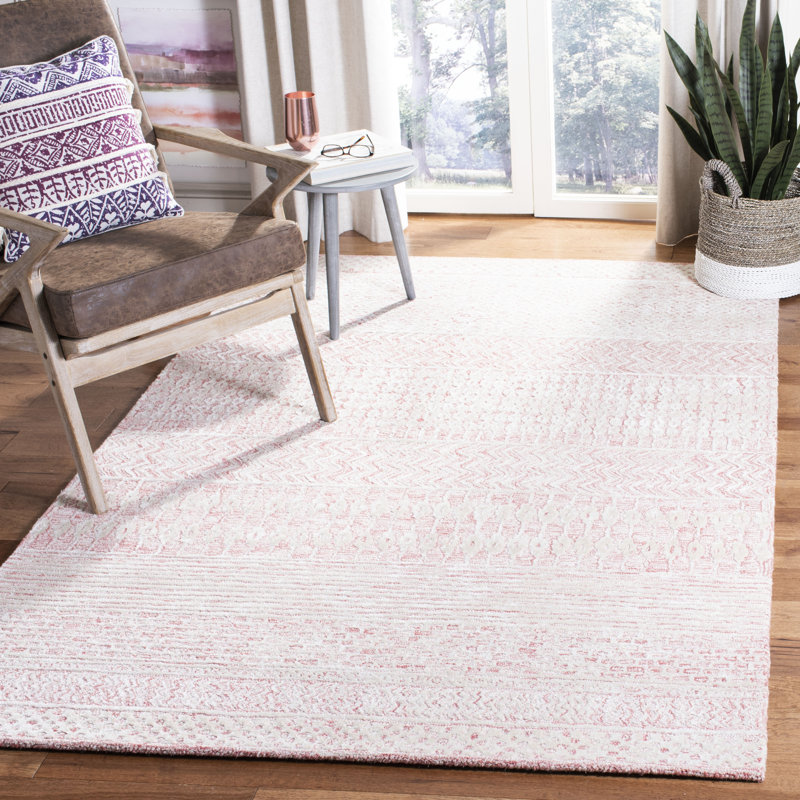 Tapis rose pâle en laine et viscose touffeté à la main Caudill, Rectangle 5 pi x 8 pi