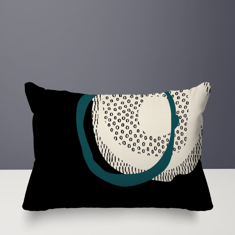 Coussin lombaire réversible intérieur / extérieur Vikka, H 14 po x l 20 po, Émeraude / noir / blanc cassé