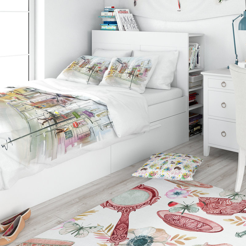 Twin Colorful Cityscape Microfiber Duvet Cover Set