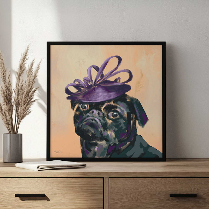 Posh Pug by Molly Mattin Art Print, 30 W x 30 H, Framed Print, Gold