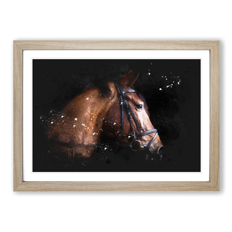 Horse Portrait - Picture Frame Graphic Art Print, 62cm H x 87cm W x 2cm D, Oak Framed