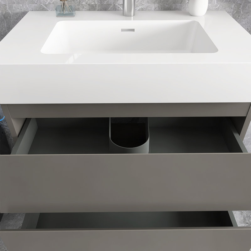 30 po Meuble-lavabo simple mural avec plateau, Gris