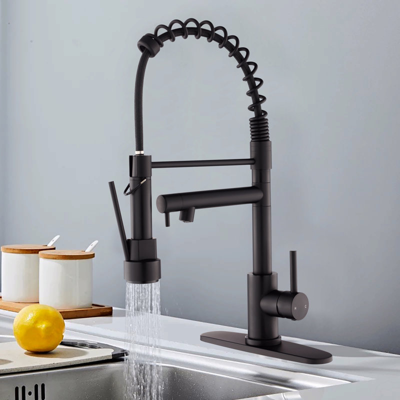 Kitchen Faucet With Pull Down Sprayer, Touch On Single Handle 2- Function Stainless Steel Spring Neck, Single Hole Installation