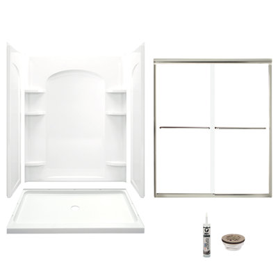 60" W x 75.75" H Frameless Rectangle Sliding Shower Kit with Towel Bar and Base Included