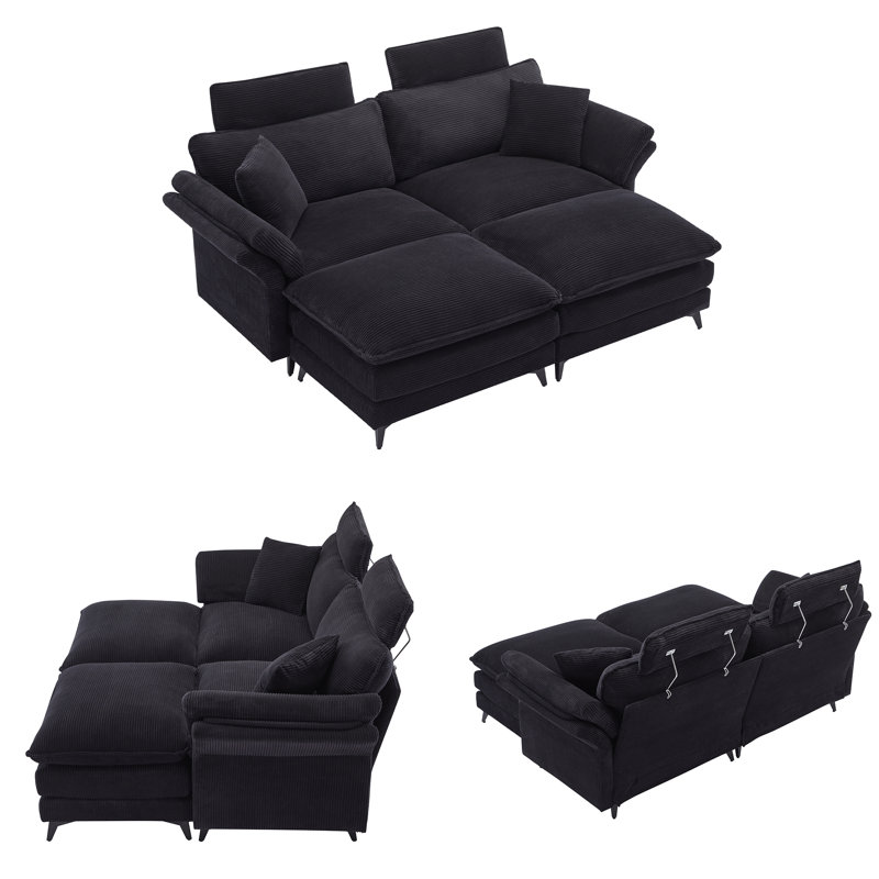 Canapé modulaire à assise profonde, canapé confortable avec repose-pieds Cloud, causeuse, canapé modulaire rembourré en velours côtelé 85,8 po pour salon, appartement et studio