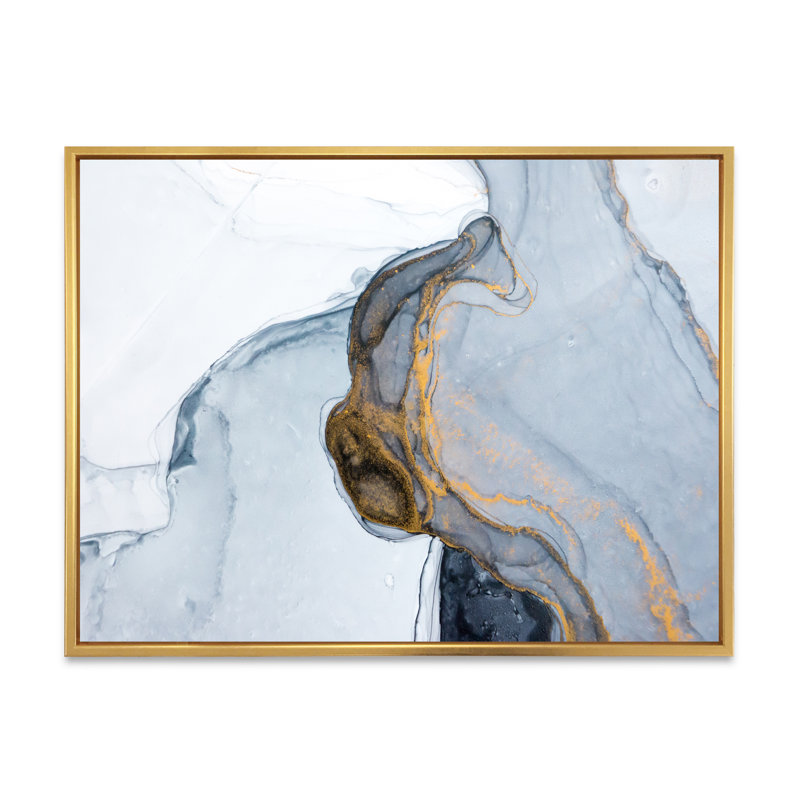 Luxe luxueux or gris marbré, art sur toile moderne, H 12 po x l 20 po x P 1 po, Toile encadrée flottante dorée
