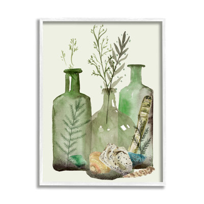 " Fern Plants Nautical Seashells Green Jug Still Life " by Melissa Wang