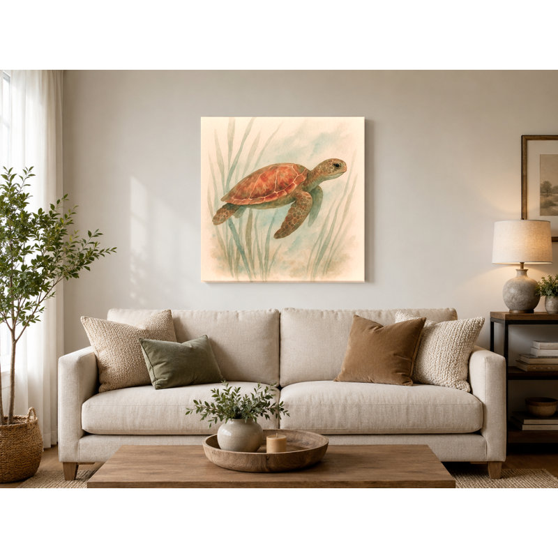Seagrass Journey - art mural carré sur toile, 12" W x 12" H, Terracotta