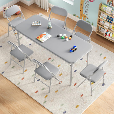  Table pliante rectangulaire de 47 po, table pliante portative pour intérieur / extérieur, table d'activités avec pieds antidérapants, peu encombrante, table pliante pour enfants pour la classe, chambre de bébé, gris chairs Sans les chaises）