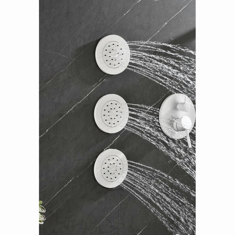 Système de douche avec pomme de douche, douche à main, barre coulissante, jets de corps, bras de douche, tuyau, garniture de valve et poignées à levier